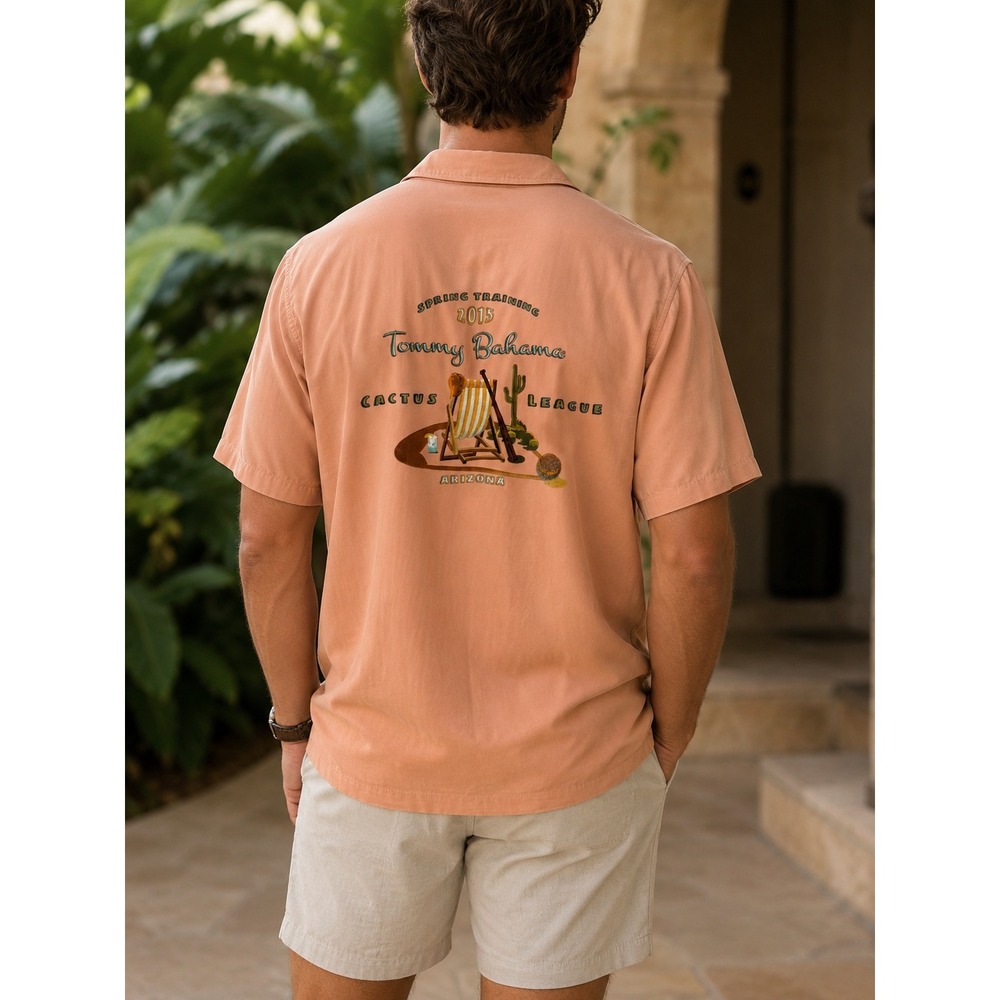 Tommy Bahamas XXL Silk 2015 Spring Training Cactus League Arizona Shirt, Peach
